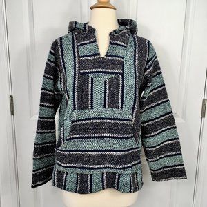 Vintage Sunspecs Baja Poncho Hoodie Beach Bum Small Acrylic Hippie Boho 90s